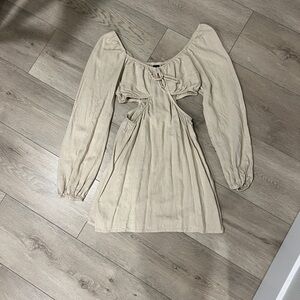 Wild Fable Beige Long Sleeve Dress with Cut-Out